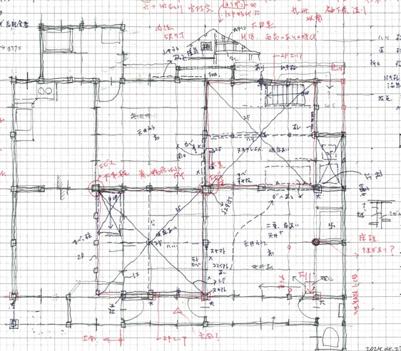 仁木邸の改修計画図（手描き平面図）
